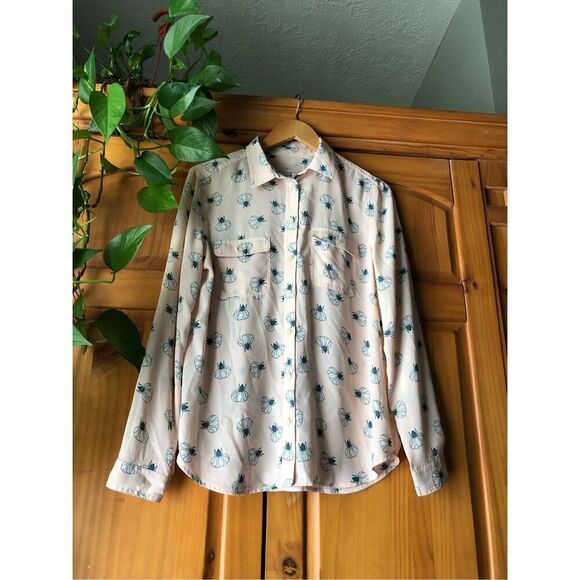 LOFT Pink Lotus Floral Print Button Front BlouseSZ 14 - Picture 3 of 11